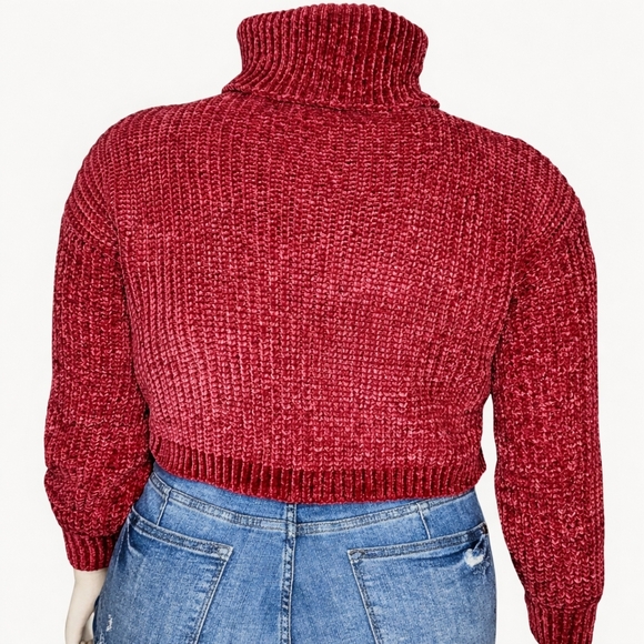 Zenana Cabernet Chenille Crop Turtleneck Sweater Valentine Cozy NWOT Large - Picture 3 of 7